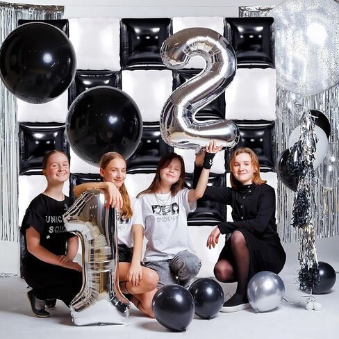 MEMOVAN Black White Square Foil Balloons Wall Double Sided Checkered Balloon Backdrop Balloons Arch Garland Black White Checkered Balloon Backdrop for Racing Themed Birthday Wedding Baby Shower 25pcs in Saudi Arabia