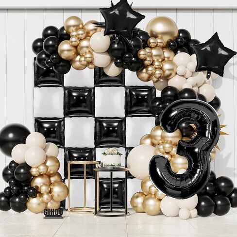 MEMOVAN Black White Square Foil Balloons Wall Double Sided Checkered Balloon Backdrop Balloons Arch Garland Black White Checkered Balloon Backdrop for Racing Themed Birthday Wedding Baby Shower 25pcs in Saudi Arabia