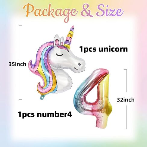 Unicorn Birthday Party Decorations for Girls,4th Birthday Party Balloon Set with Happy Birthday Banner,Foil Balloons Large Unicorn Balloons and Heart and Star Baby Shower Party Supplie (Number 4) in Saudi Arabia