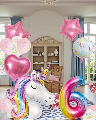 Unicorn Birthday Party Decorations for Girls,4th Birthday Party Balloon Set with Happy Birthday Banner,Foil Balloons Large Unicorn Balloons and Heart and Star Baby Shower Party Supplie (Number 4) in Saudi Arabia
