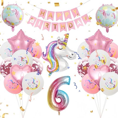 Unicorn Birthday Party Decorations for Girls,4th Birthday Party Balloon Set with Happy Birthday Banner,Foil Balloons Large Unicorn Balloons and Heart and Star Baby Shower Party Supplie (Number 4) in Saudi Arabia