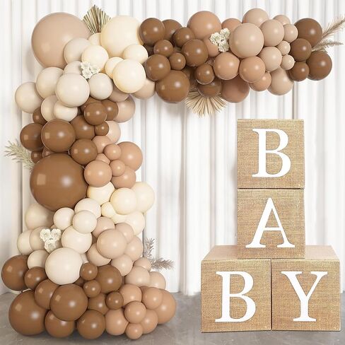 Baby Shower Decorations Burlap Grain Baby Boxes Boho Brown Balloons Arch Kit for Neutral Boy Girl Safari Jungle Birthday Party Supplies (Brown) in Saudi Arabia