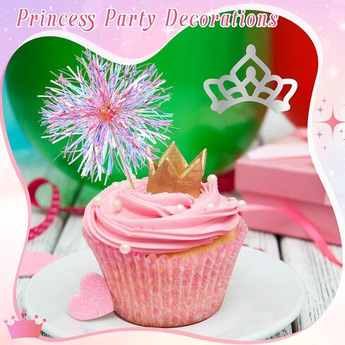 Geelin 40 Pcs Witch Themed Foil Firework Cupcake Toppers Pink & Green Sparkle Tinsel Cupcake Decorations with Magic Wand Designs for Witch Parties Princess Birthday Parties Enchanted Themed Events in Kuwait