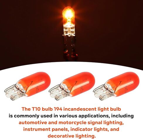 T10 194 لمبة الضوء المتوهجة، إسفين لوحة العدادات المتوهجة لمبات الضوء السيارات والدراجات النارية إشارة ضوء لوحات العدادات أضواء المؤشر لمبة (12V3W، 100 حزمة) in Kuwait