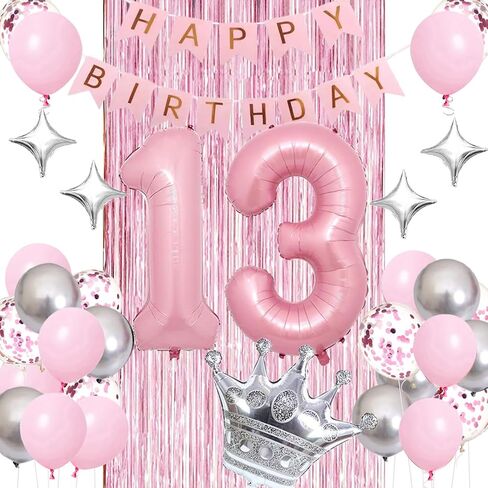 Happy 15th Birthday Decorations for Girl - Pink & Silver Balloons, Fringe Curtain, Crown Star Balloon for Her Princess Party in Saudi Arabia