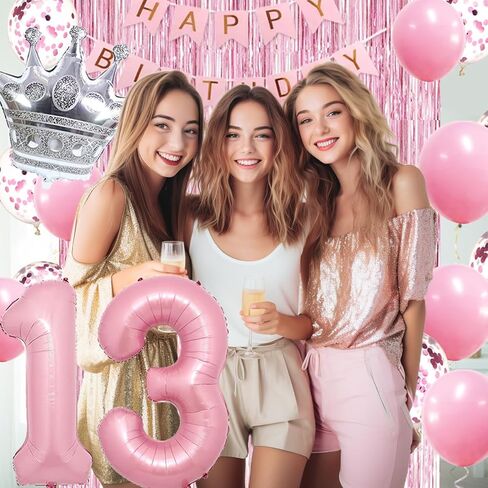 Happy 15th Birthday Decorations for Girl - Pink & Silver Balloons, Fringe Curtain, Crown Star Balloon for Her Princess Party in Saudi Arabia