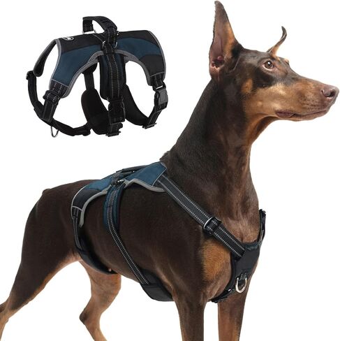 Mihachi Dog Harness for Medium Dogs, Escape Proof No Pull Service Vest with Reflective Strips and Control Handle, Adjustable and Cozy for Easy Walking, No Choke Pet Harness with 2 Metal Rings, Blue M in Saudi Arabia