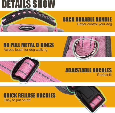 Mihachi Dog Harness for Medium Dogs, Escape Proof No Pull Service Vest with Reflective Strips and Control Handle, Adjustable and Cozy for Easy Walking, No Choke Pet Harness with 2 Metal Rings, Blue M in Saudi Arabia