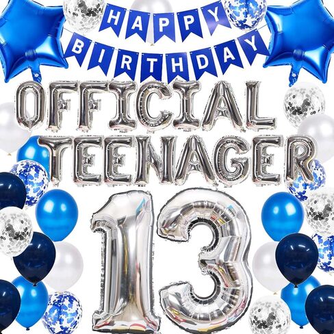 Official Teenager 13th Birthday Decorations Black for Boys, 13th Birthday Banner Black Number 13 Birthday Star Foil Balloons 13th Birthday Confetti Balloons for Boys 13 Years Old Birthday(13th Black) in Saudi Arabia
