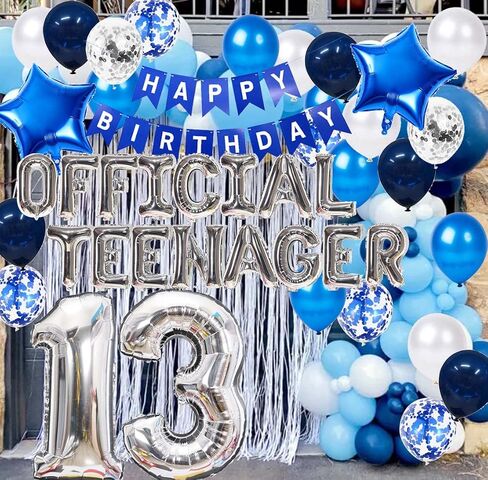Official Teenager 13th Birthday Decorations Black for Boys, 13th Birthday Banner Black Number 13 Birthday Star Foil Balloons 13th Birthday Confetti Balloons for Boys 13 Years Old Birthday(13th Black) in Saudi Arabia