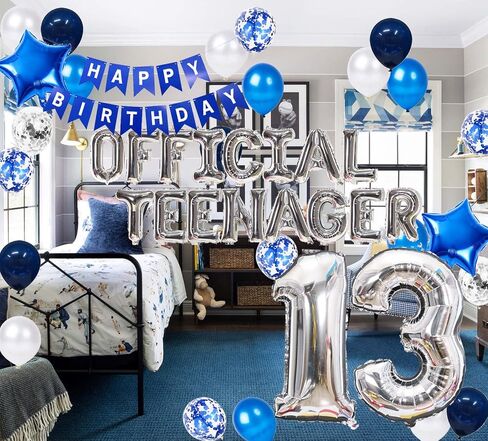 Official Teenager 13th Birthday Decorations Black for Boys, 13th Birthday Banner Black Number 13 Birthday Star Foil Balloons 13th Birthday Confetti Balloons for Boys 13 Years Old Birthday(13th Black) in Saudi Arabia