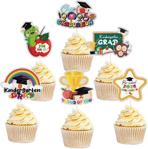 2025 Kindergarten Graduation Cupcake Toppers,Preschool Graduation Cupcake Toppers for School Class Activity Grad Party,2025 Preschool Graduation Party Decor Supplies.18Pcs in Kuwait