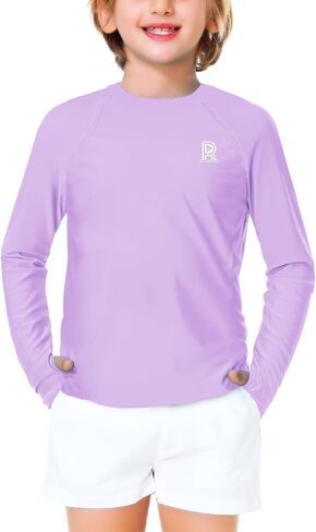 Remimi Unisex Kids Rash Gurad Long Sleeve SPF 50+ Sun Shirts with Thumb Hole 3-12 Years in Kuwait