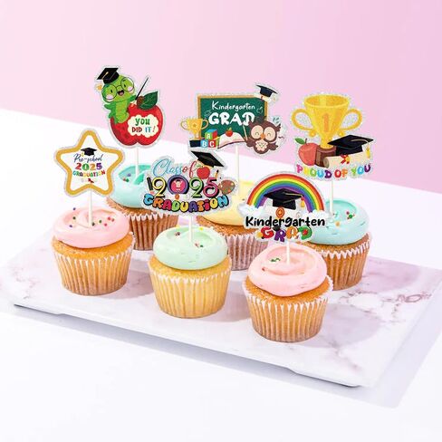 2025 Kindergarten Graduation Cupcake Toppers,Preschool Graduation Cupcake Toppers for School Class Activity Grad Party,2025 Preschool Graduation Party Decor Supplies.18Pcs in Kuwait