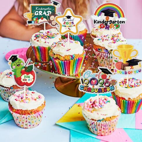 2025 Kindergarten Graduation Cupcake Toppers,Preschool Graduation Cupcake Toppers for School Class Activity Grad Party,2025 Preschool Graduation Party Decor Supplies.18Pcs in Kuwait