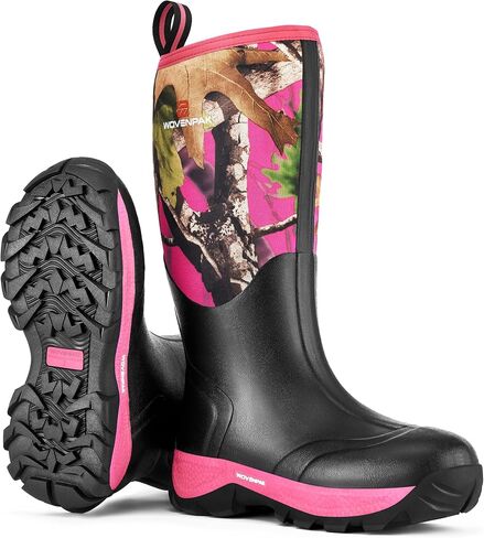 WOVENPAK Rubber Boots for Women, Waterproof Rain Boots Women with Steel Shank, Insulated Hunting Boots, Neoprene Garden Mud Boots All Season for Hunting, Gardening, Farming, Size 6-11 in Saudi Arabia