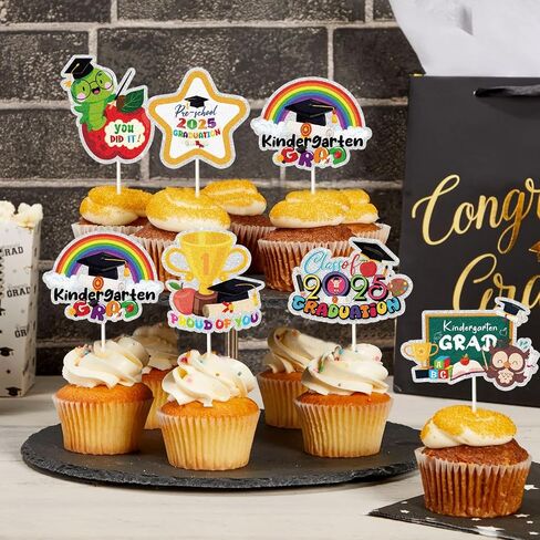 2025 Kindergarten Graduation Cupcake Toppers,Preschool Graduation Cupcake Toppers for School Class Activity Grad Party,2025 Preschool Graduation Party Decor Supplies.18Pcs in Kuwait