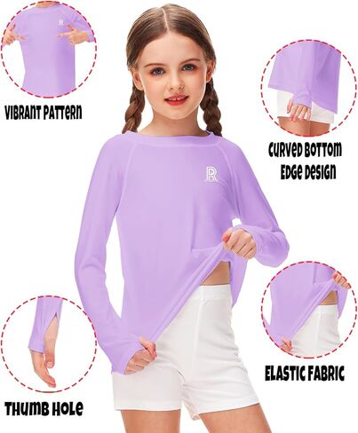 Remimi Unisex Kids Rash Gurad Long Sleeve SPF 50+ Sun Shirts with Thumb Hole 3-12 Years in Kuwait