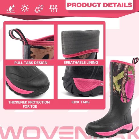 WOVENPAK Rubber Boots for Women, Waterproof Rain Boots Women with Steel Shank, Insulated Hunting Boots, Neoprene Garden Mud Boots All Season for Hunting, Gardening, Farming, Size 6-11 in Saudi Arabia