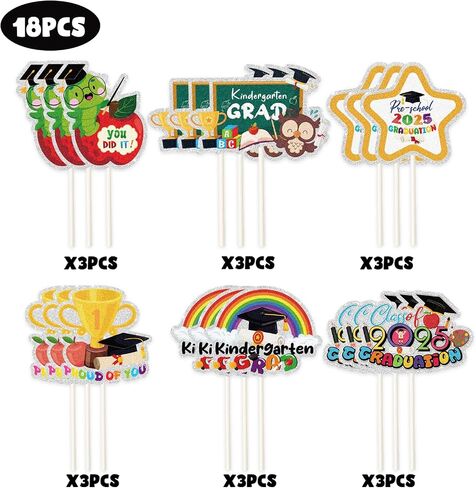 2025 Kindergarten Graduation Cupcake Toppers,Preschool Graduation Cupcake Toppers for School Class Activity Grad Party,2025 Preschool Graduation Party Decor Supplies.18Pcs in Kuwait