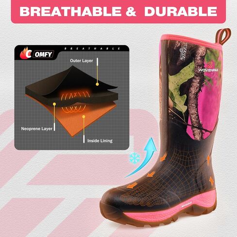 WOVENPAK Rubber Boots for Women, Waterproof Rain Boots Women with Steel Shank, Insulated Hunting Boots, Neoprene Garden Mud Boots All Season for Hunting, Gardening, Farming, Size 6-11 in Saudi Arabia