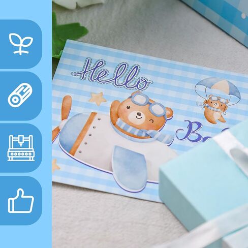 VGOODALL Blue Baby Gift Bag, 10" x 4" x 12.6" Large Paper Bag with Handles Tissue Paper Greeting Card for Kids Birthday Baby Shower Party Gender Reveal in Saudi Arabia