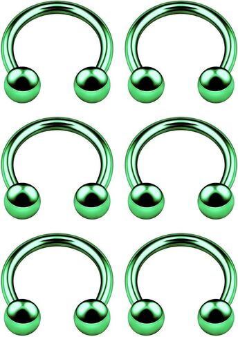 6PCS Anodized Green Circular Ring 16g 5/16 8mm 3mm Ball Cartilage Septum Nose Lip Earrings Tragus Piercing Jewelry 6505 in Saudi Arabia