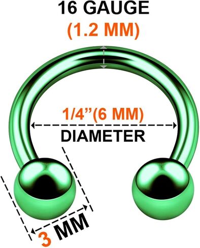 6PCS Anodized Green Circular Ring 16g 5/16 8mm 3mm Ball Cartilage Septum Nose Lip Earrings Tragus Piercing Jewelry 6505 in Saudi Arabia
