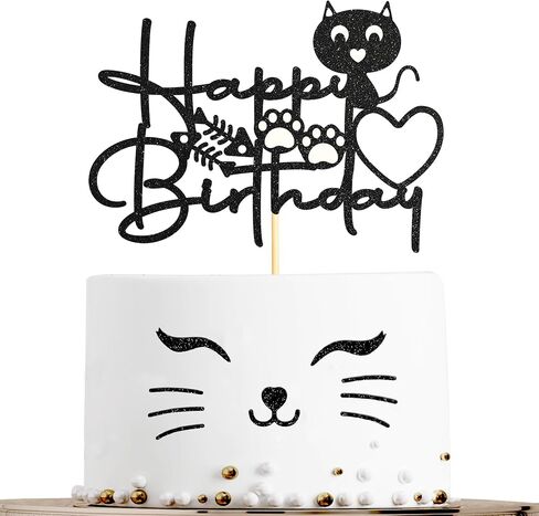 Sotpot 1PC Cat Birthday Cake Topper Black Glitter Kitten Baby Cake Picks for Cat Kitten Theme Baby Shower Kids Birthday Decoration Supplies in Saudi Arabia
