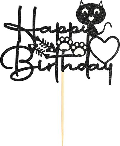 Sotpot 1PC Cat Birthday Cake Topper Black Glitter Kitten Baby Cake Picks for Cat Kitten Theme Baby Shower Kids Birthday Decoration Supplies in Saudi Arabia