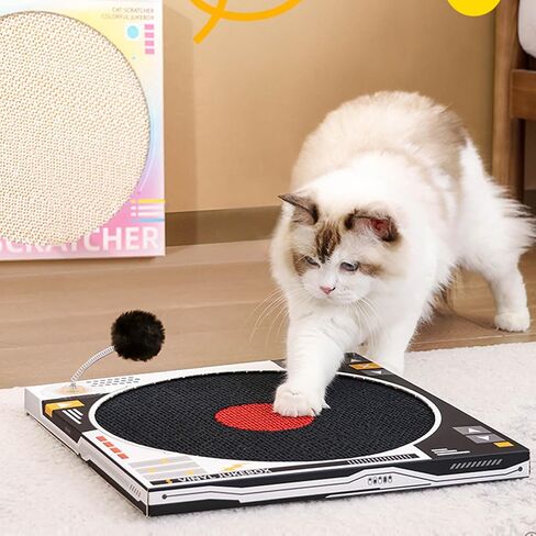 Vinyl Record Player Cat Scratcher - Cardboard Cat Scratch Pad Cat Dj Scratching Board Cat Fun Play Toys Stick to Wall 13.8" (Black) in Kuwait