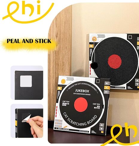 Vinyl Record Player Cat Scratcher - Cardboard Cat Scratch Pad Cat Dj Scratching Board Cat Fun Play Toys Stick to Wall 13.8" (Black) in Kuwait