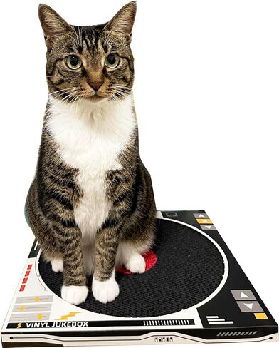 Vinyl Record Player Cat Scratcher - Cardboard Cat Scratch Pad Cat Dj Scratching Board Cat Fun Play Toys Stick to Wall 13.8" (Black) in Kuwait
