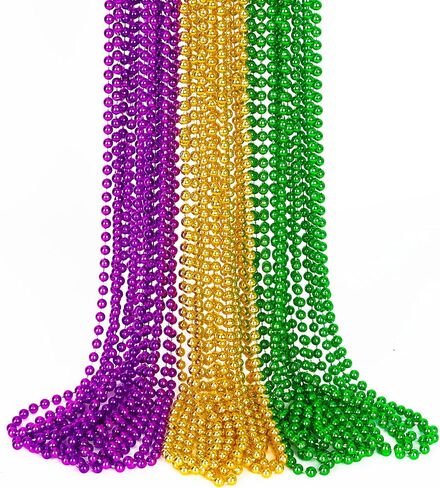 15PCS Mardi Gras Beads, Green Purple Gold Mardi Gras Necklace Accessories, 33" Round Festival Beads Carnival Party Favors Bulk, Beads Necklace for Parade Throws Party Decorations Costumes Supplies in Saudi Arabia