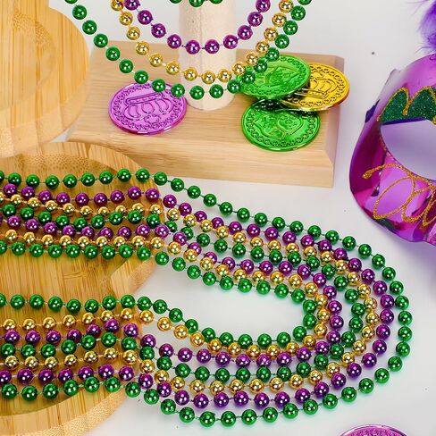 15PCS Mardi Gras Beads, Green Purple Gold Mardi Gras Necklace Accessories, 33" Round Festival Beads Carnival Party Favors Bulk, Beads Necklace for Parade Throws Party Decorations Costumes Supplies in Saudi Arabia