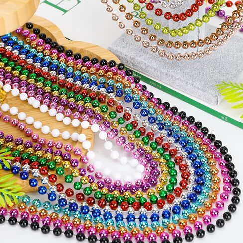 15PCS Mardi Gras Beads, Green Purple Gold Mardi Gras Necklace Accessories, 33" Round Festival Beads Carnival Party Favors Bulk, Beads Necklace for Parade Throws Party Decorations Costumes Supplies in Saudi Arabia