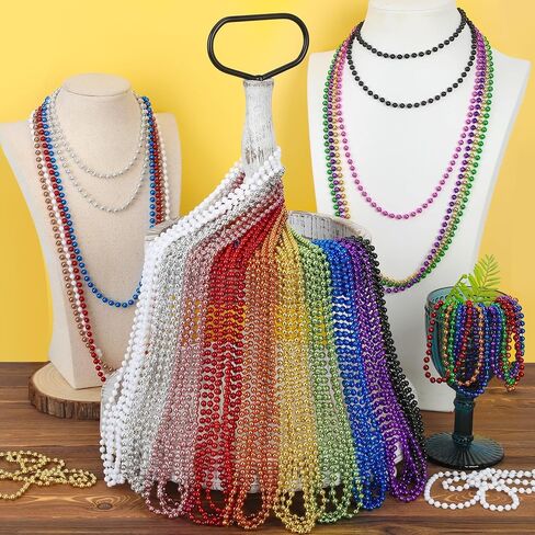 15PCS Mardi Gras Beads, Green Purple Gold Mardi Gras Necklace Accessories, 33" Round Festival Beads Carnival Party Favors Bulk, Beads Necklace for Parade Throws Party Decorations Costumes Supplies in Saudi Arabia