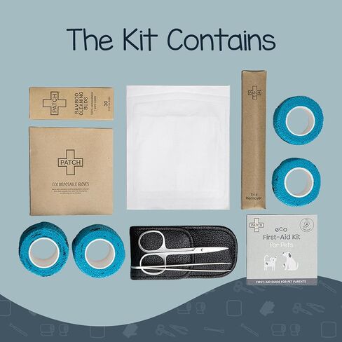 PATCH Eco Pet First Aid Kit for Dogs and Cats. Cat and Dog First Aid Kit with Bandages, Gauze Pads & Glove. Emergency First Aid Kit for Animals Including Puppy in Kuwait