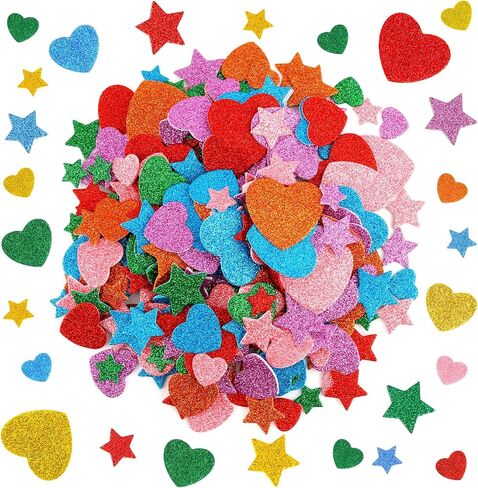 Foam Heart Stickers, Foam Stickers, 300PCS Heart Sticker for Kids Crafts, Self Adhesive Glitter Star Hearts Decorative Sticker Decals Colorful Valentine Hearts Sticker for Arts Crafts DIY Supplies in Saudi Arabia
