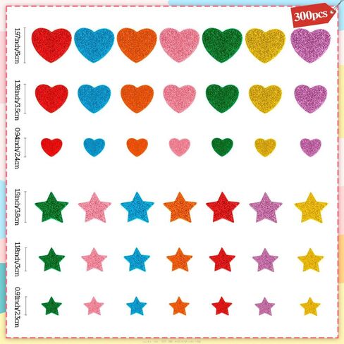 Foam Heart Stickers, Foam Stickers, 300PCS Heart Sticker for Kids Crafts, Self Adhesive Glitter Star Hearts Decorative Sticker Decals Colorful Valentine Hearts Sticker for Arts Crafts DIY Supplies in Saudi Arabia