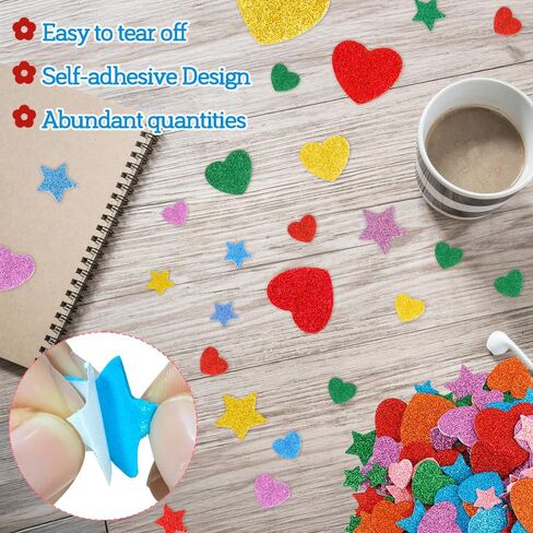 Foam Heart Stickers, Foam Stickers, 300PCS Heart Sticker for Kids Crafts, Self Adhesive Glitter Star Hearts Decorative Sticker Decals Colorful Valentine Hearts Sticker for Arts Crafts DIY Supplies in Saudi Arabia