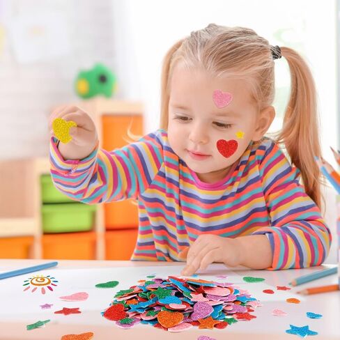 Foam Heart Stickers, Foam Stickers, 300PCS Heart Sticker for Kids Crafts, Self Adhesive Glitter Star Hearts Decorative Sticker Decals Colorful Valentine Hearts Sticker for Arts Crafts DIY Supplies in Saudi Arabia