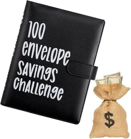 100 envelopes money saving challenge with savings challenges book with envelopes, Flownwing Budget Binder and money envelopes for cash-and Money Saving Binder for Efficient Money Management (Black) in Saudi Arabia