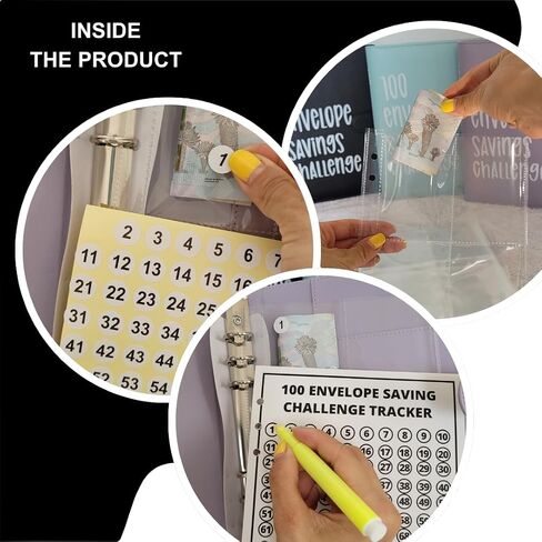 100 envelopes money saving challenge with savings challenges book with envelopes, Flownwing Budget Binder and money envelopes for cash-and Money Saving Binder for Efficient Money Management (Black) in Saudi Arabia