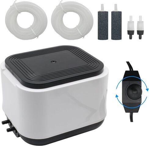Professional Aquarium Air Pump with 2 Air Outlets Adjustable Aerator Ultra Quiet Powerful Operation for Fish Tanks 100-600 Gallon Multi-Voltage Design（108-260GPH） w/Air Stones in Saudi Arabia