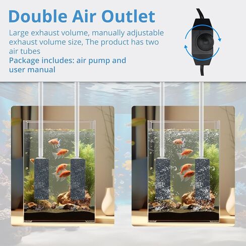Professional Aquarium Air Pump with 2 Air Outlets Adjustable Aerator Ultra Quiet Powerful Operation for Fish Tanks 100-600 Gallon Multi-Voltage Design（108-260GPH） w/Air Stones in Saudi Arabia