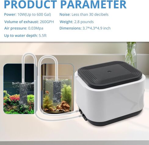 Professional Aquarium Air Pump with 2 Air Outlets Adjustable Aerator Ultra Quiet Powerful Operation for Fish Tanks 100-600 Gallon Multi-Voltage Design（108-260GPH） w/Air Stones in Saudi Arabia