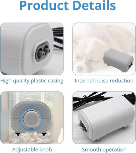 Professional Aquarium Air Pump with 2 Air Outlets Adjustable Aerator Ultra Quiet Powerful Operation for Fish Tanks 100-600 Gallon Multi-Voltage Design（108-260GPH） w/Air Stones in Saudi Arabia