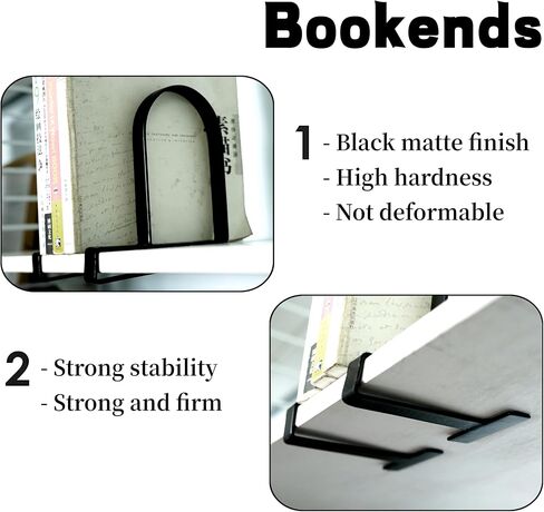 AJART Adjustable Book Ends for Shelves: Black Heavy Duty Bookends - Metal Clamp Book Organizer Storage Holders in Saudi Arabia