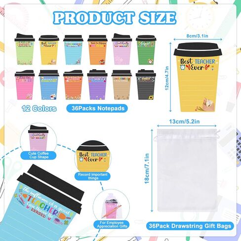 36 Set Employee Appreciation Gifts Bulk Team - 36Pack Coffee Cup Notepad+36 Ballpoint Pens+ 36 Drawstring Gift Bags, Bulk Gifts for Coworkers/Staffs/Teachers/Christmas in Saudi Arabia